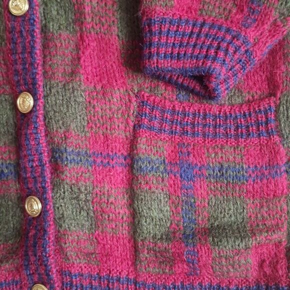 Vintage 80s Hastings & Smith Wool Blend Plaid Cardigan Sweater Red Green Size 2X - Picture 6 of 6
